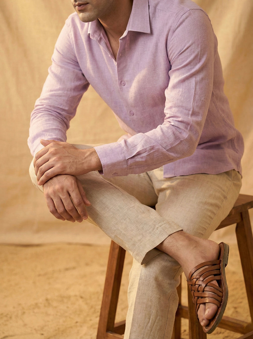 Abees Purple linen solid shirt - detail view 1