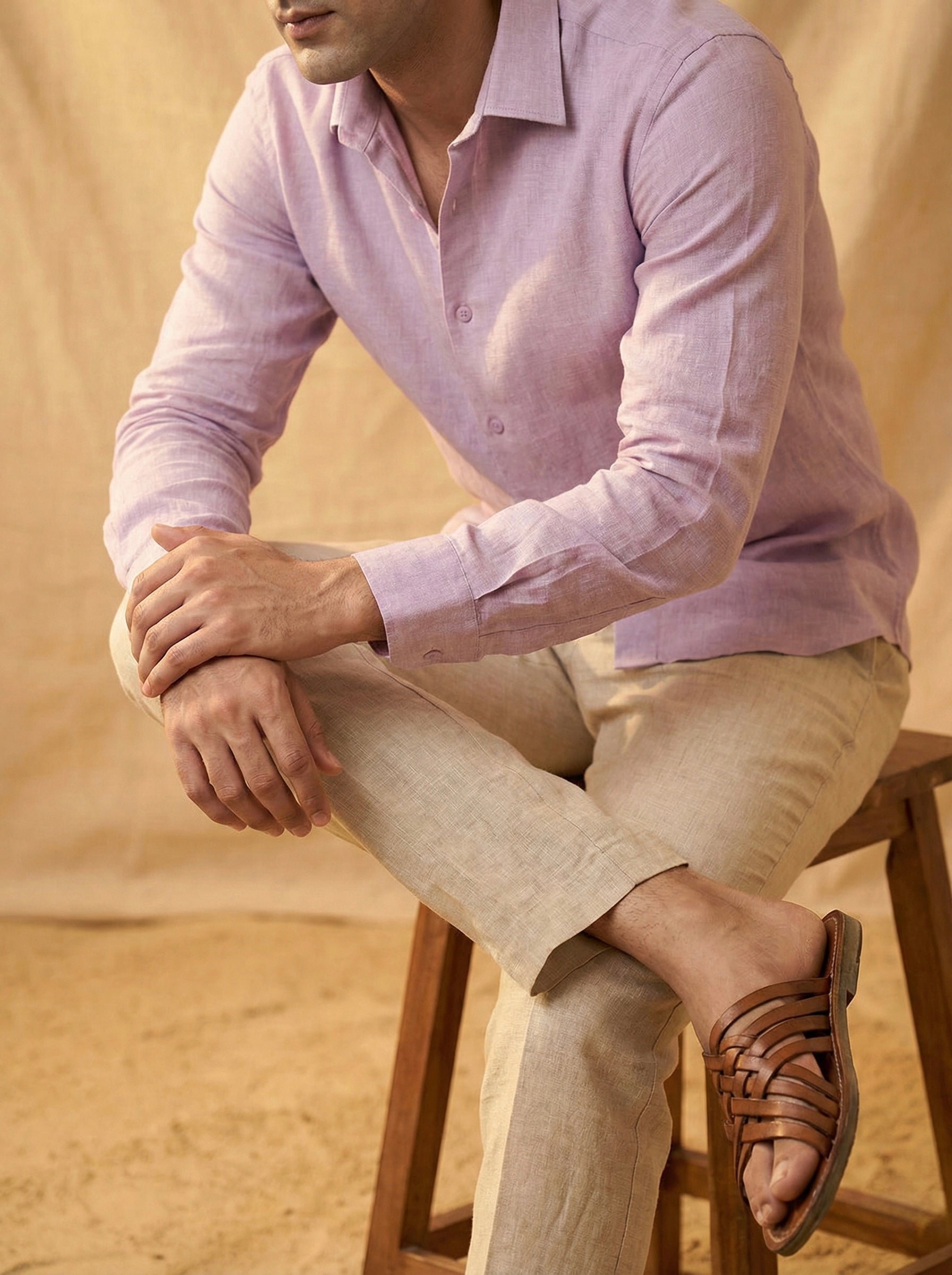 Lavender Mist Pure Linen Shirt for Men