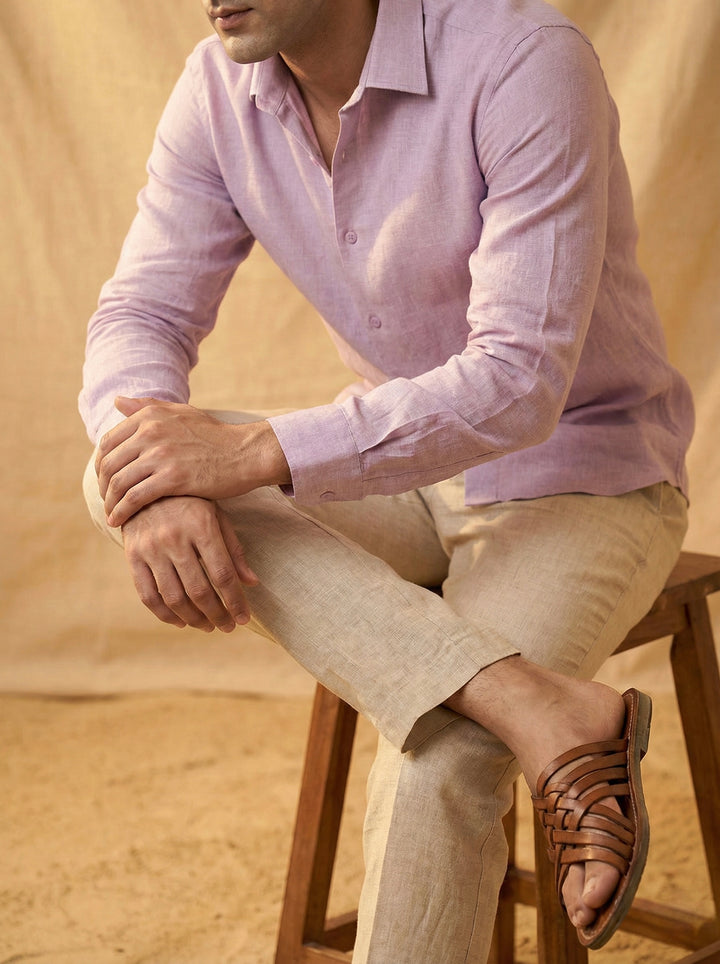 Lavender Mist Pure Linen Shirt for Men