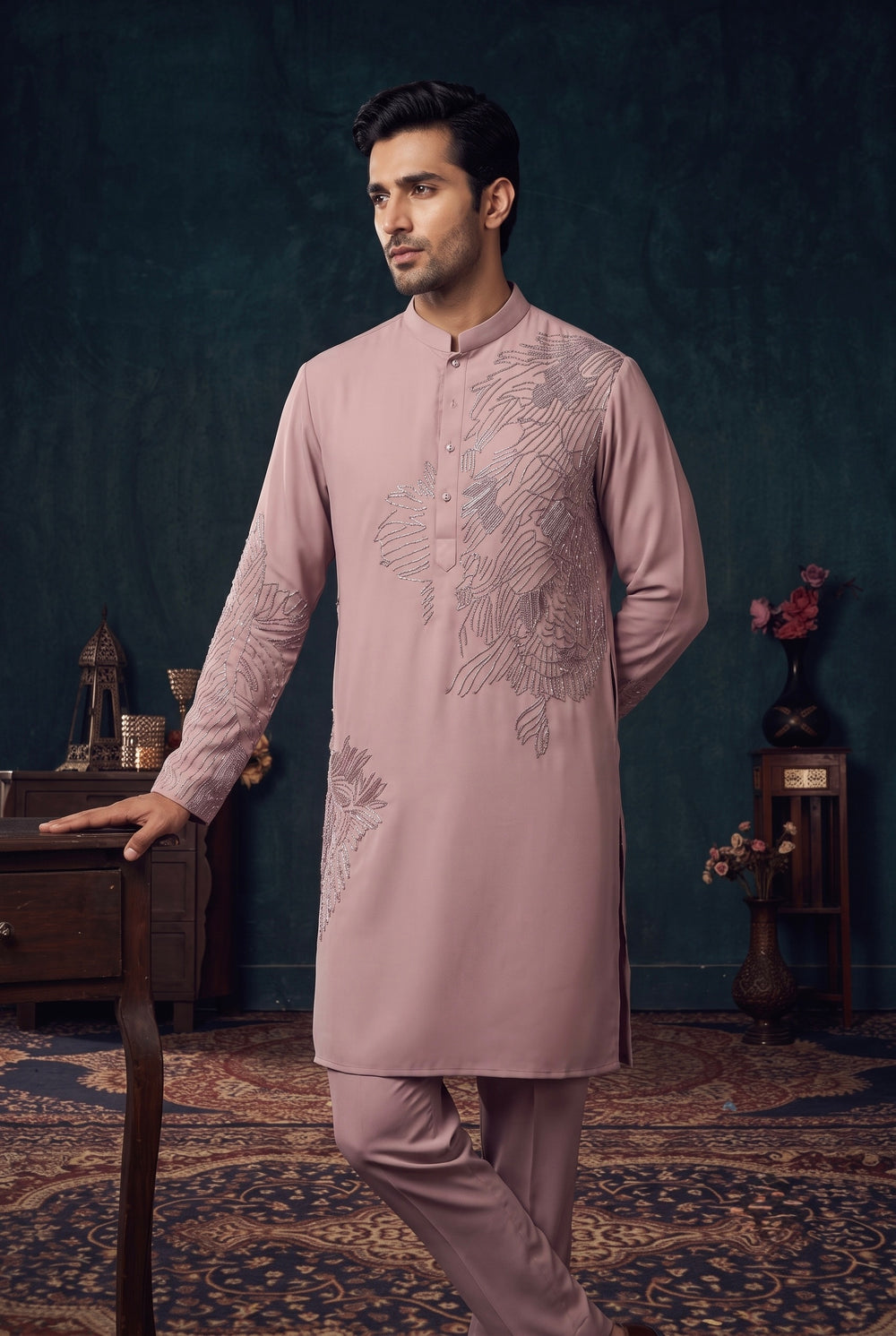 Dusty Pink Embroidered Kurta Set