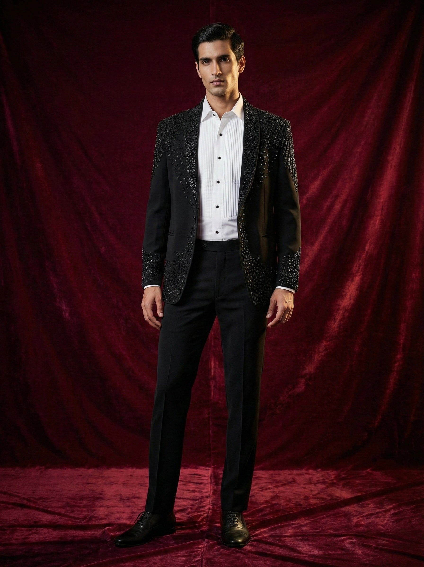 Midnight Black Embellished Evening Blazer