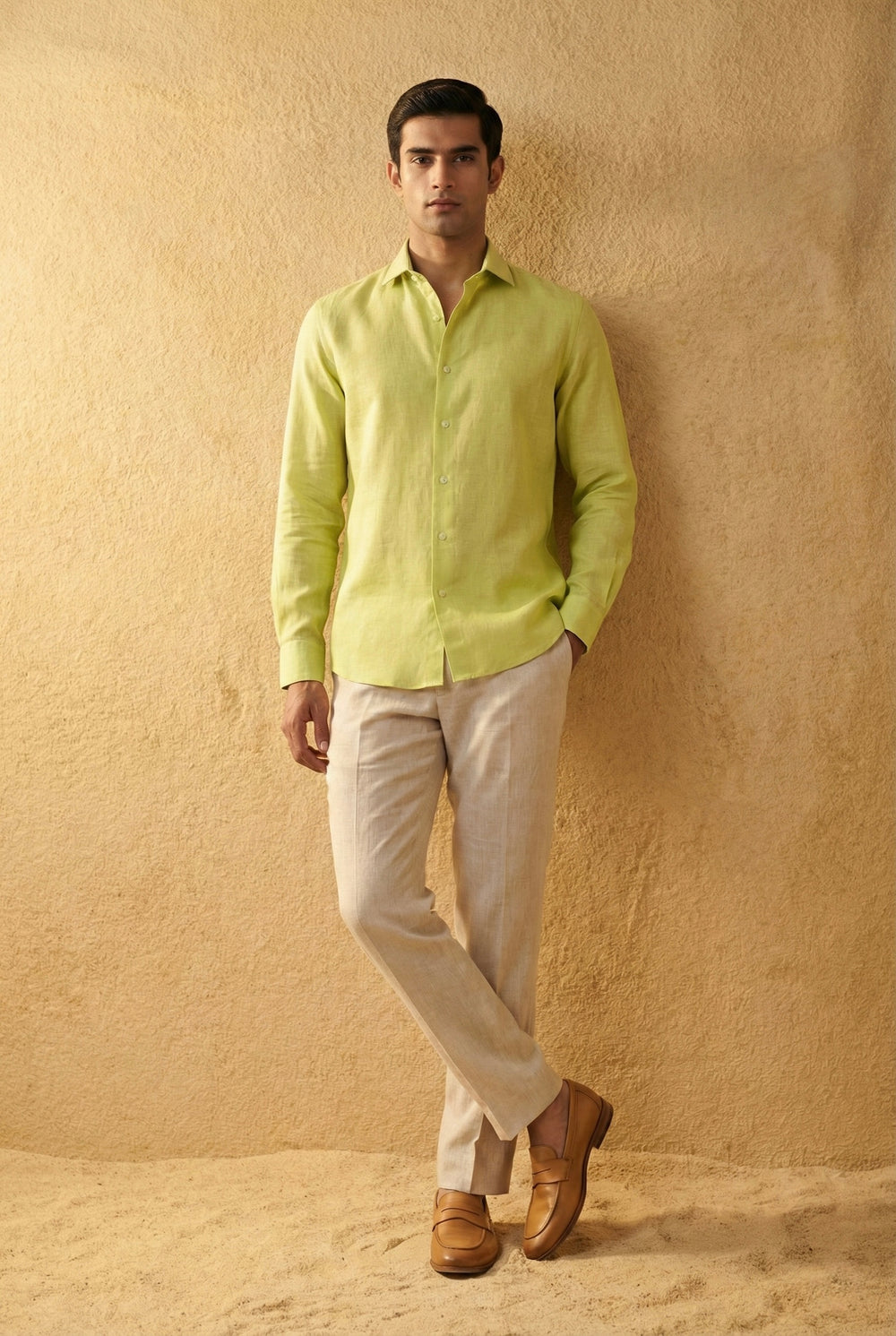 Abees Green linen solid shirt - front view