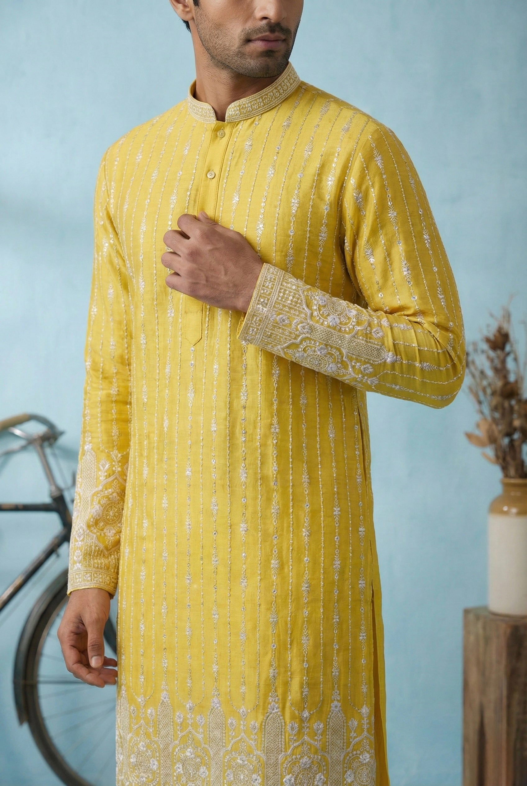 Sunlit Yellow Heritage Embroidered Kurta