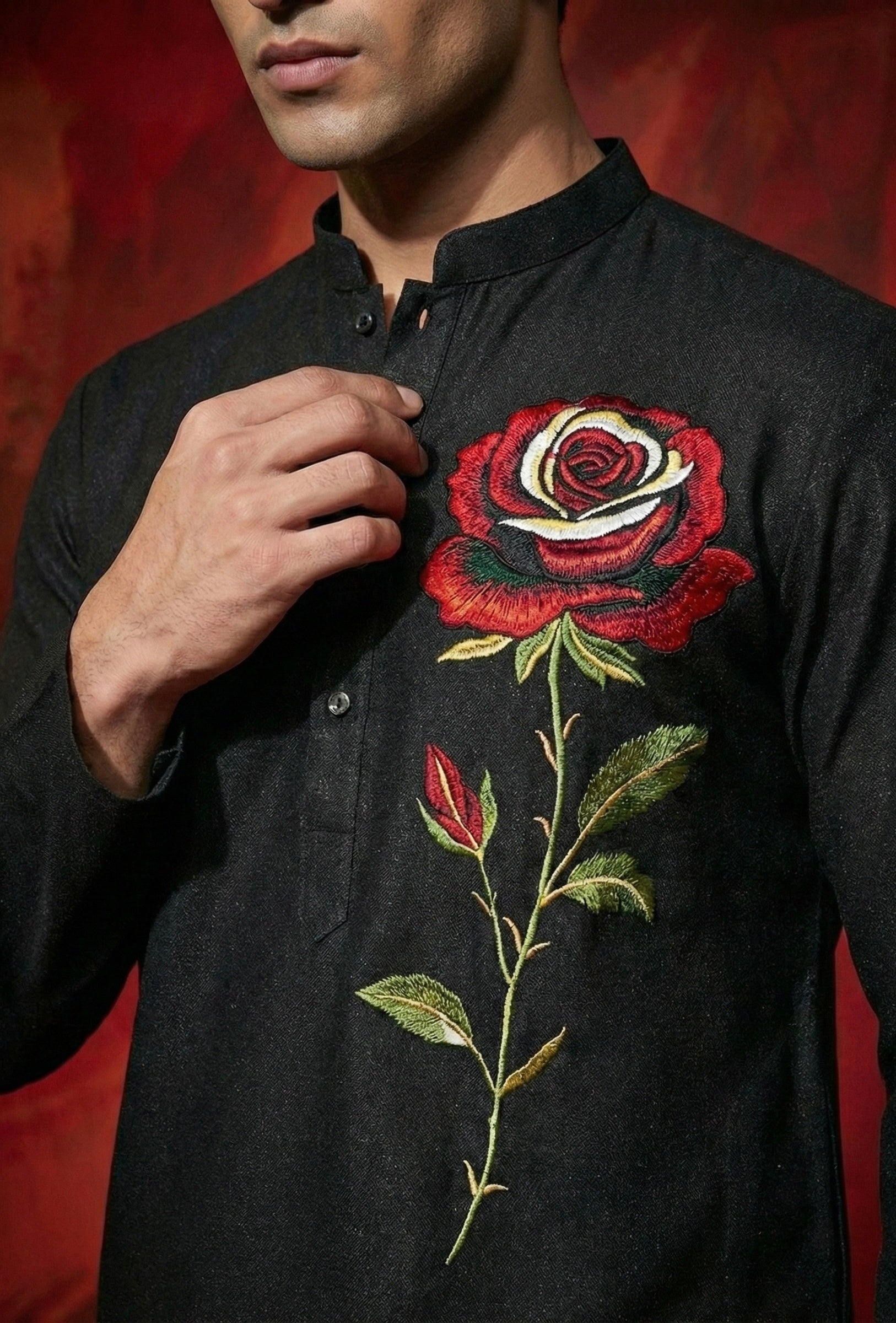 Black Japanese Rayon Thread Embroidered Kurta Set