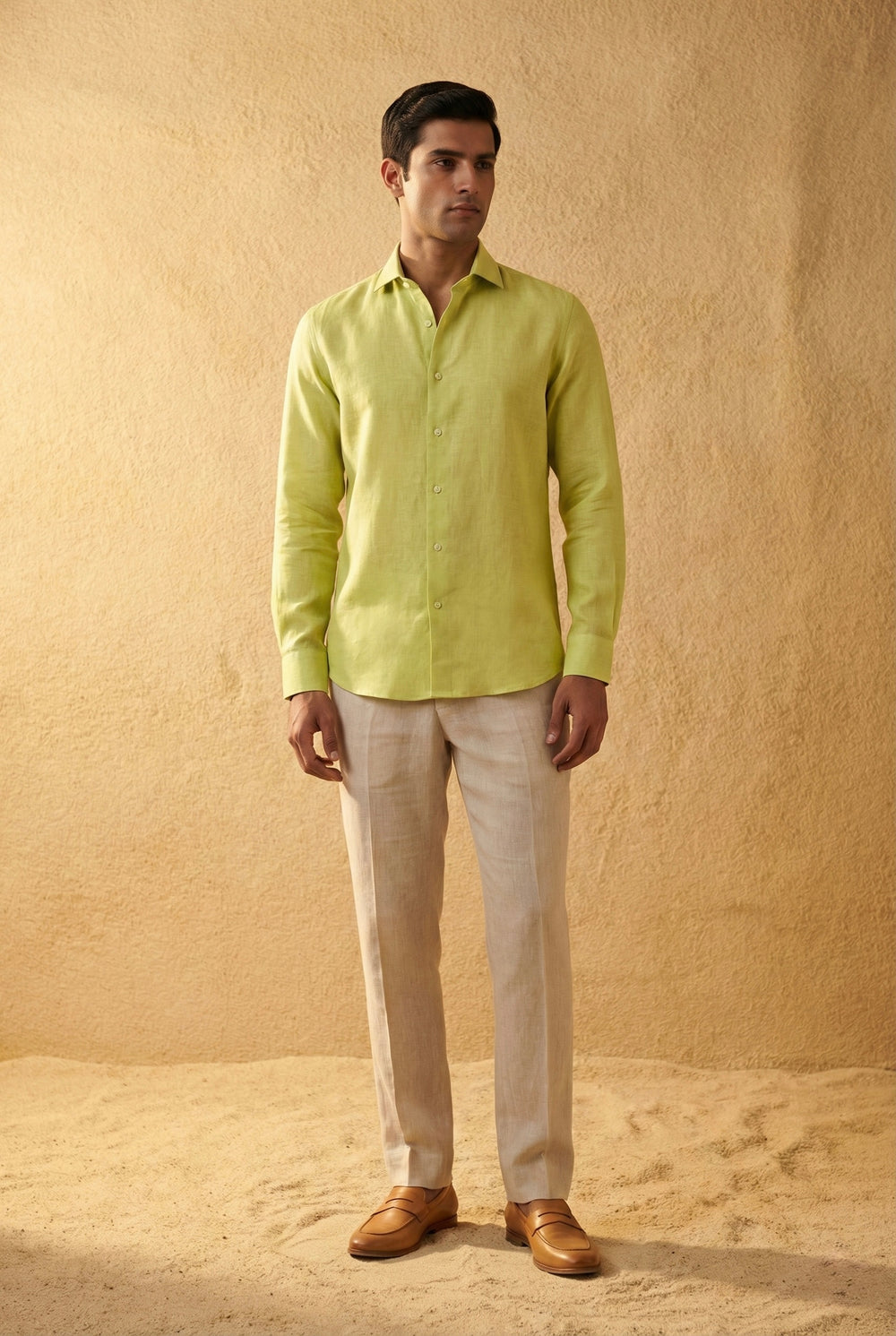 Abees Green linen solid shirt - back view