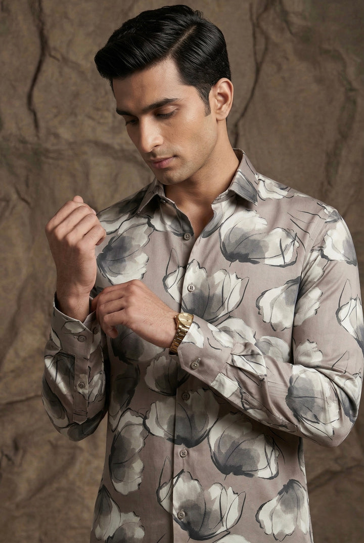 Taupe Floral Print Premium Shirt