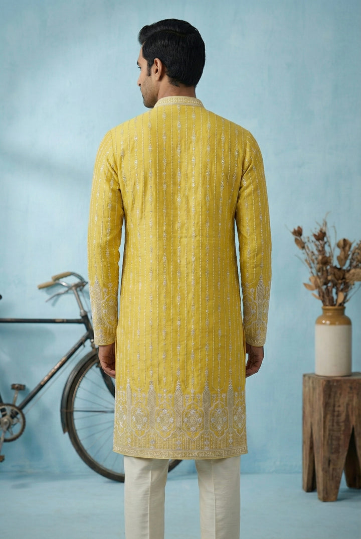 Abees Yellow embroidered kurta set - side view