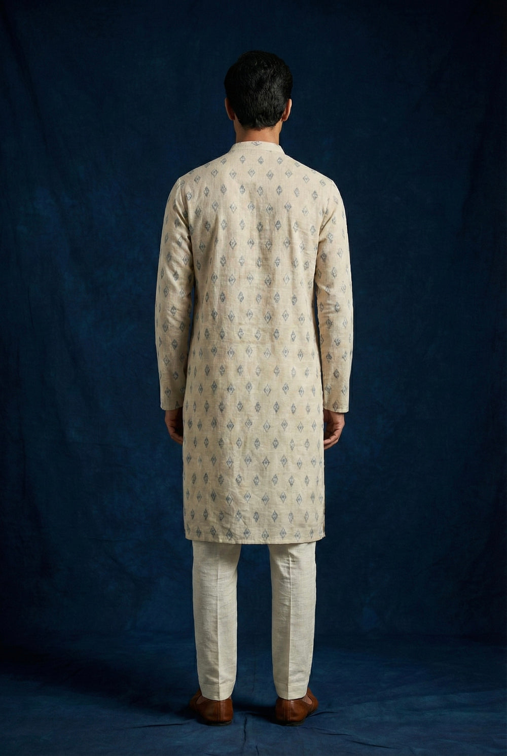Abees Beige linen printed kurta - side view