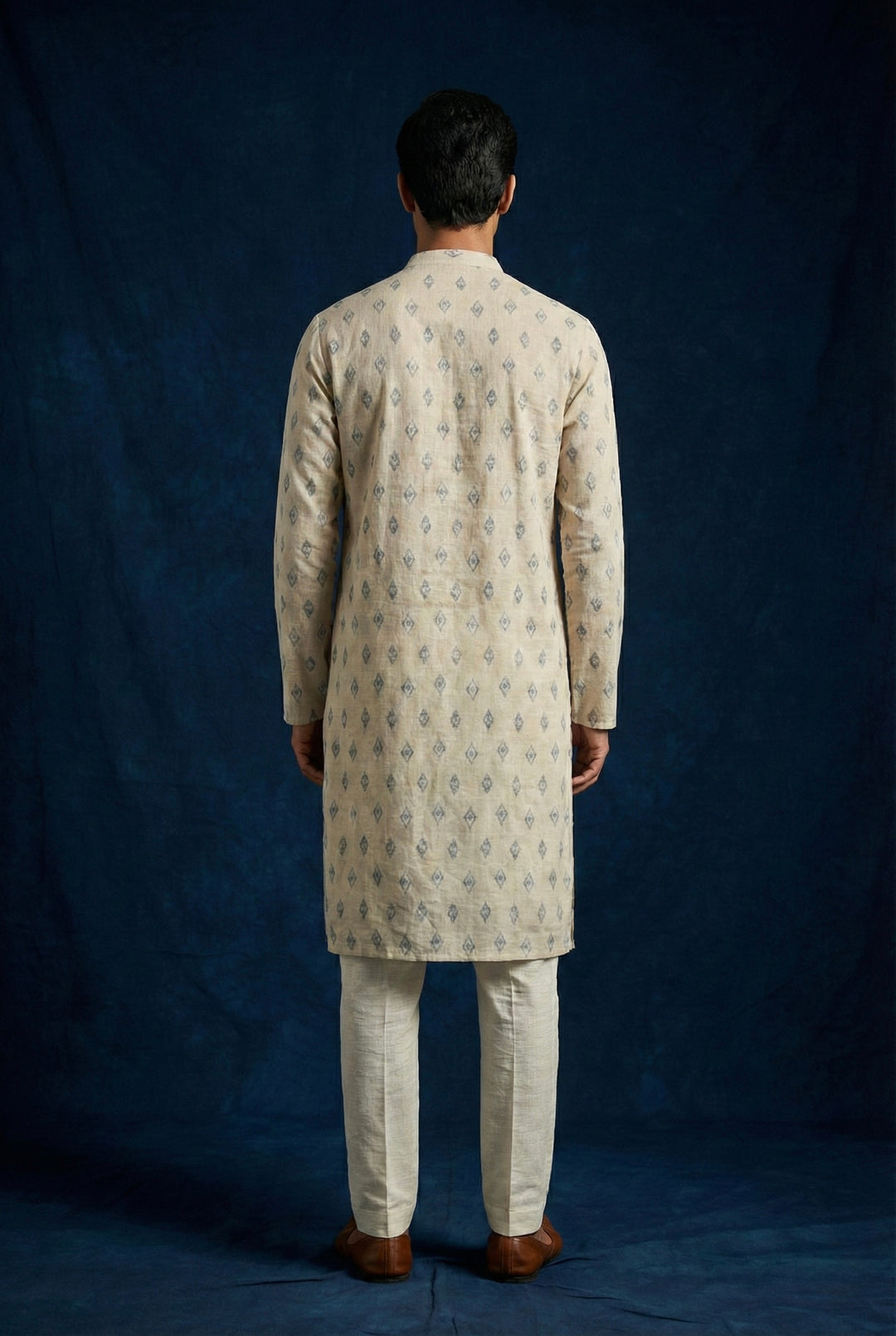 Abees Beige linen printed kurta - side view
