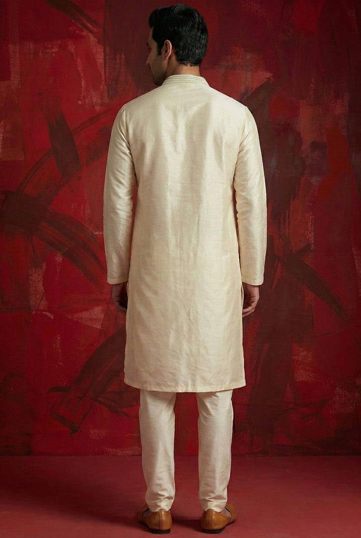 Abees White hand embroidered kurta set - side view