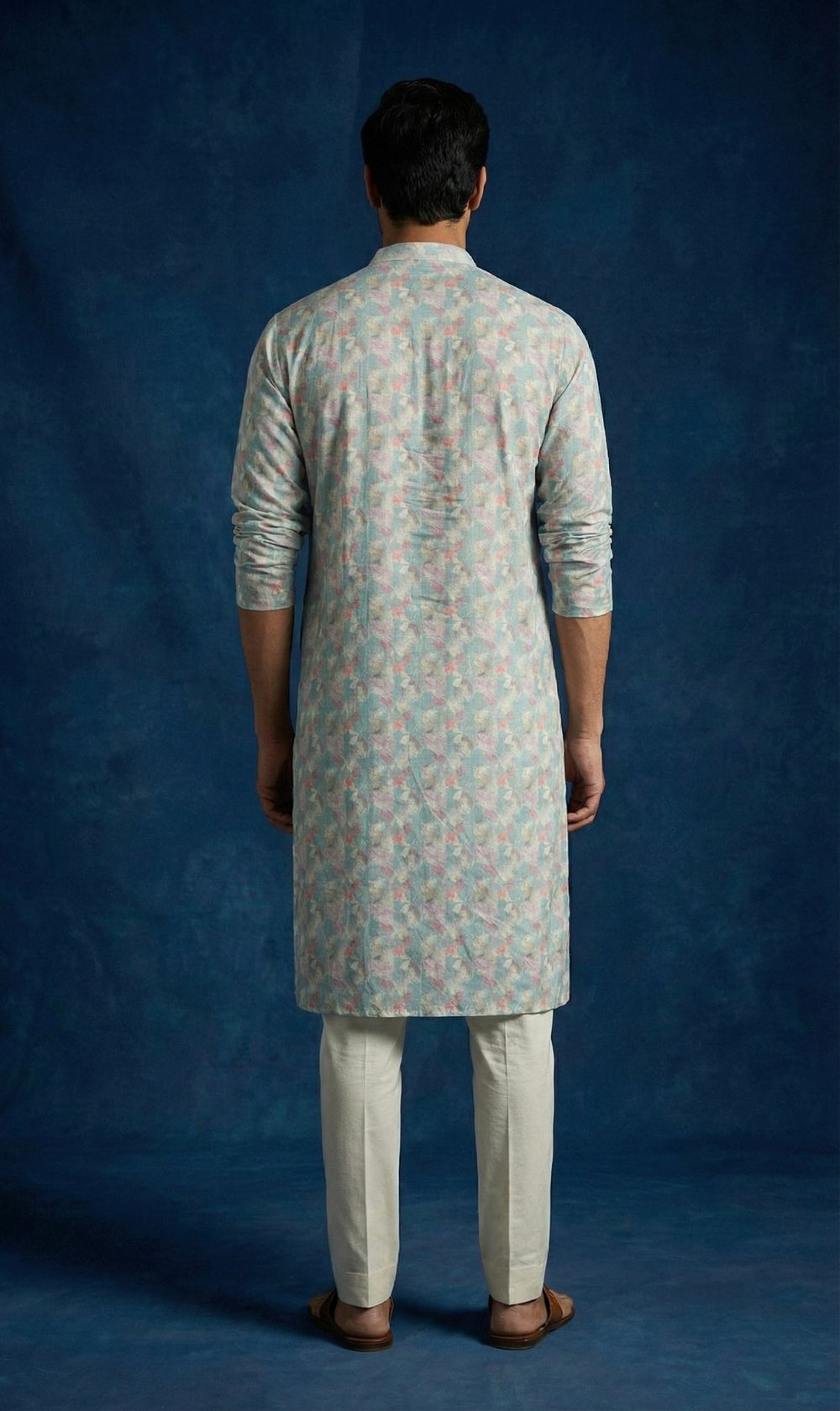 Abees Beige linen printed kurta for men - side view