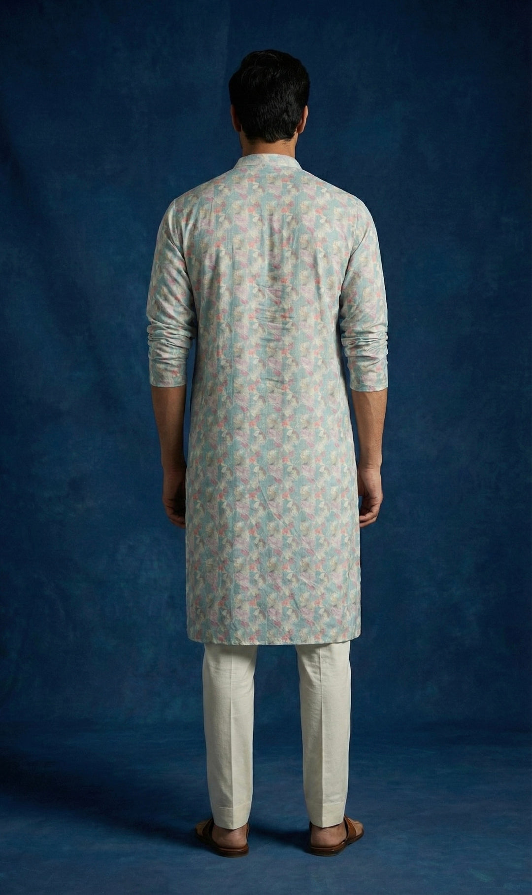 Abees Beige linen printed kurta for men - side view