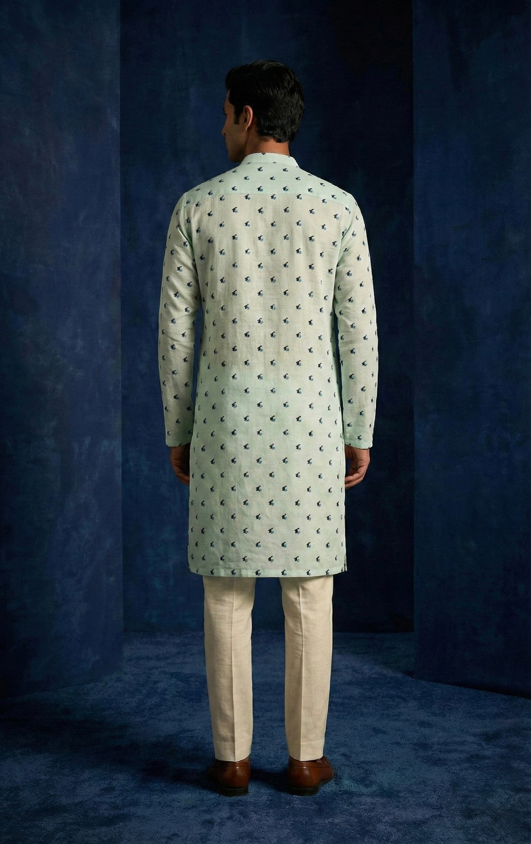 Abees Green linen printed kurta for men - side view