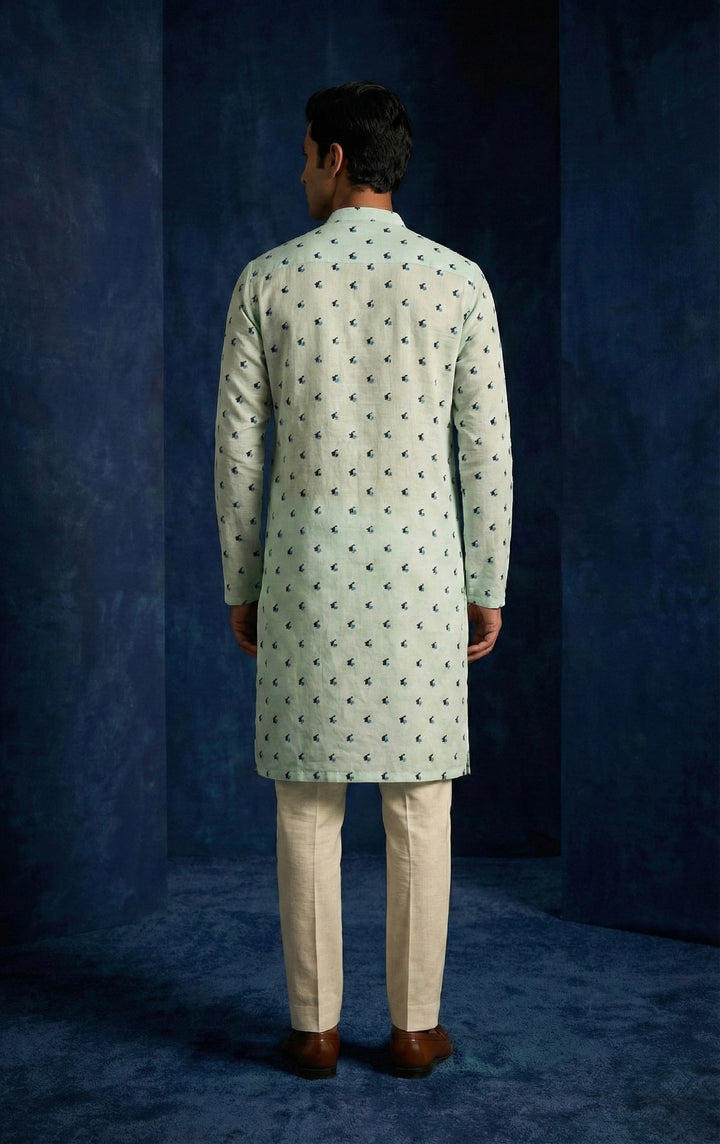 Abees Green linen printed kurta for men - side view