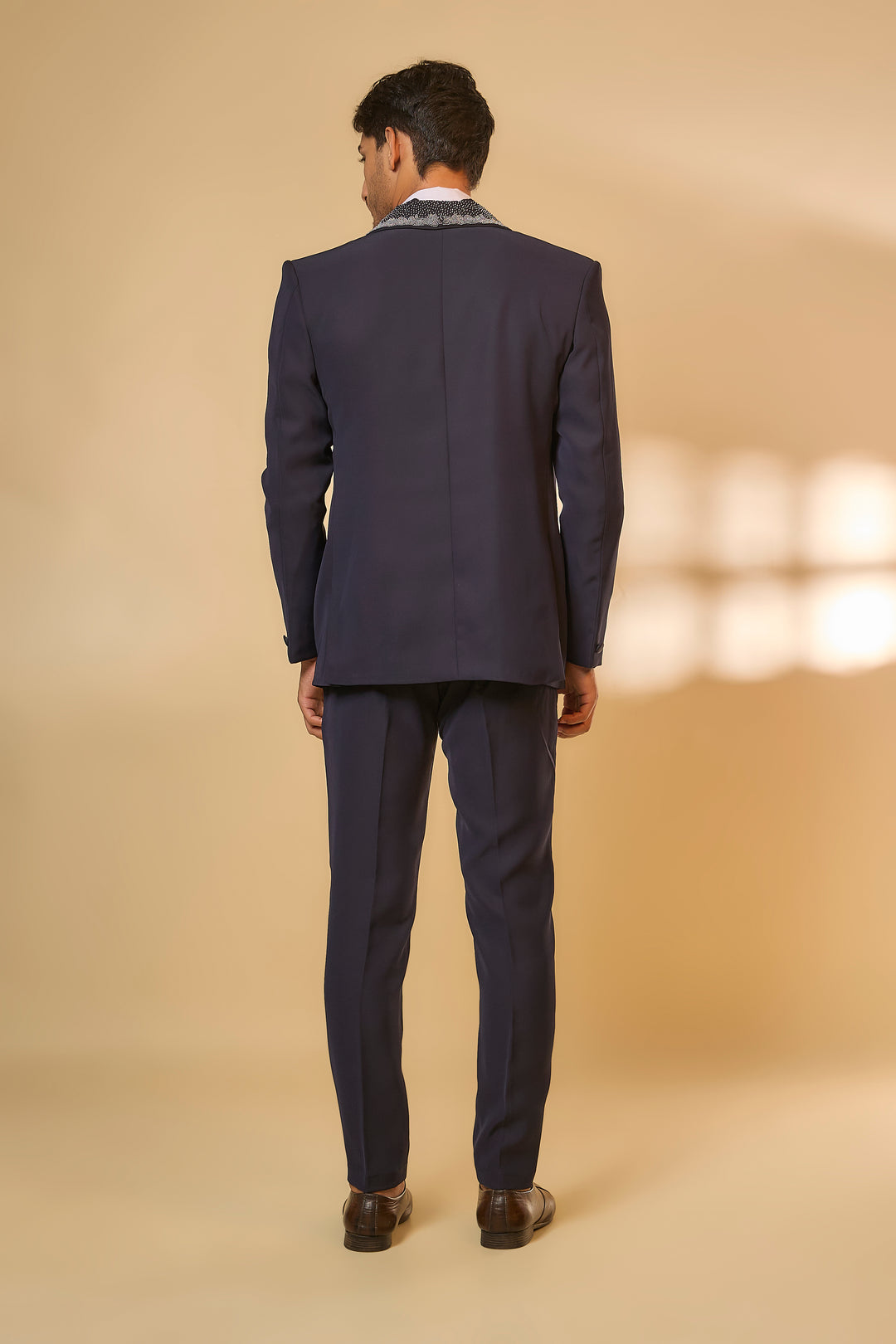 Abees Blue viscose beadwork tuxedo set - side view