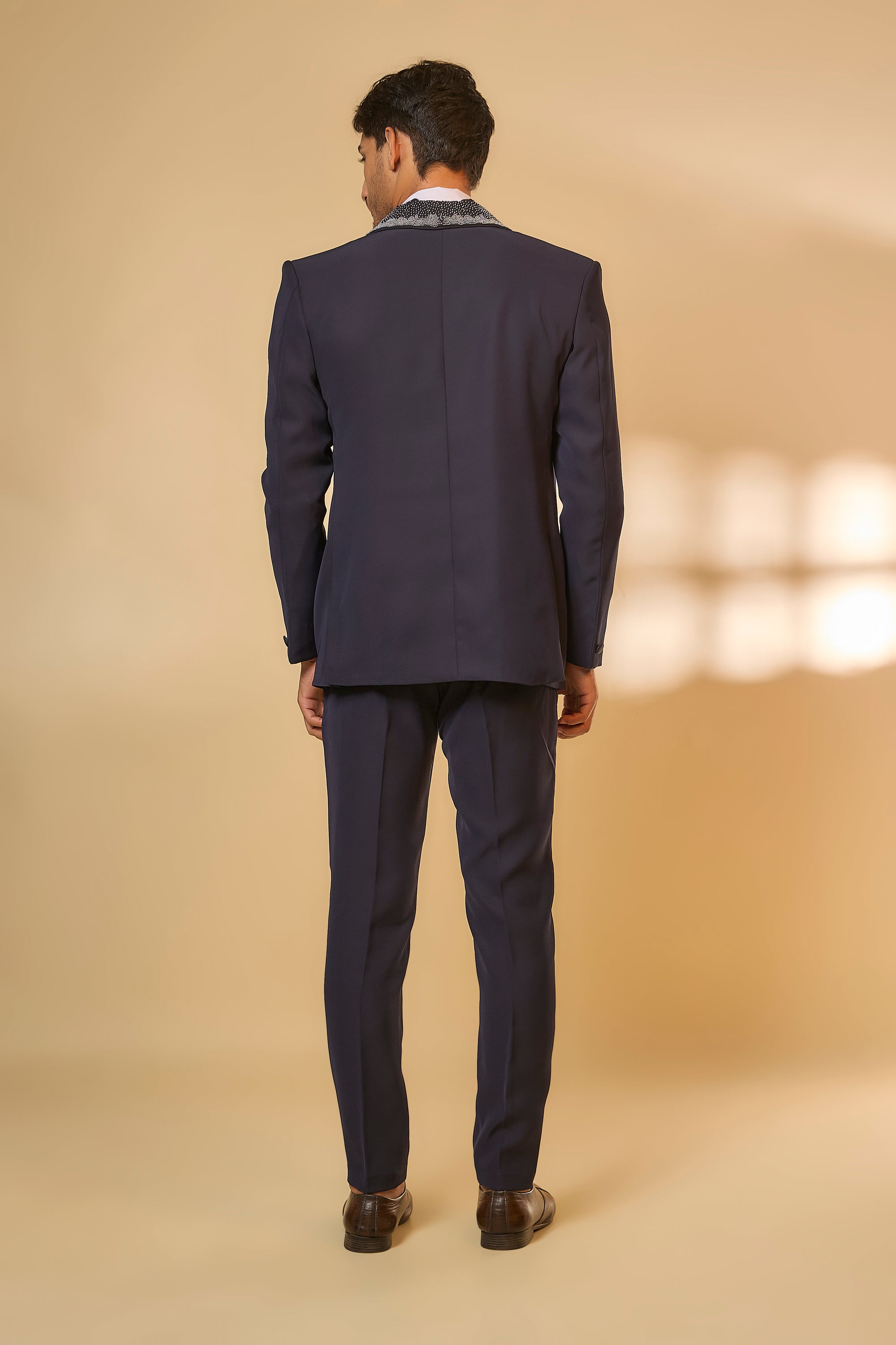 Abees Blue viscose beadwork tuxedo set - side view