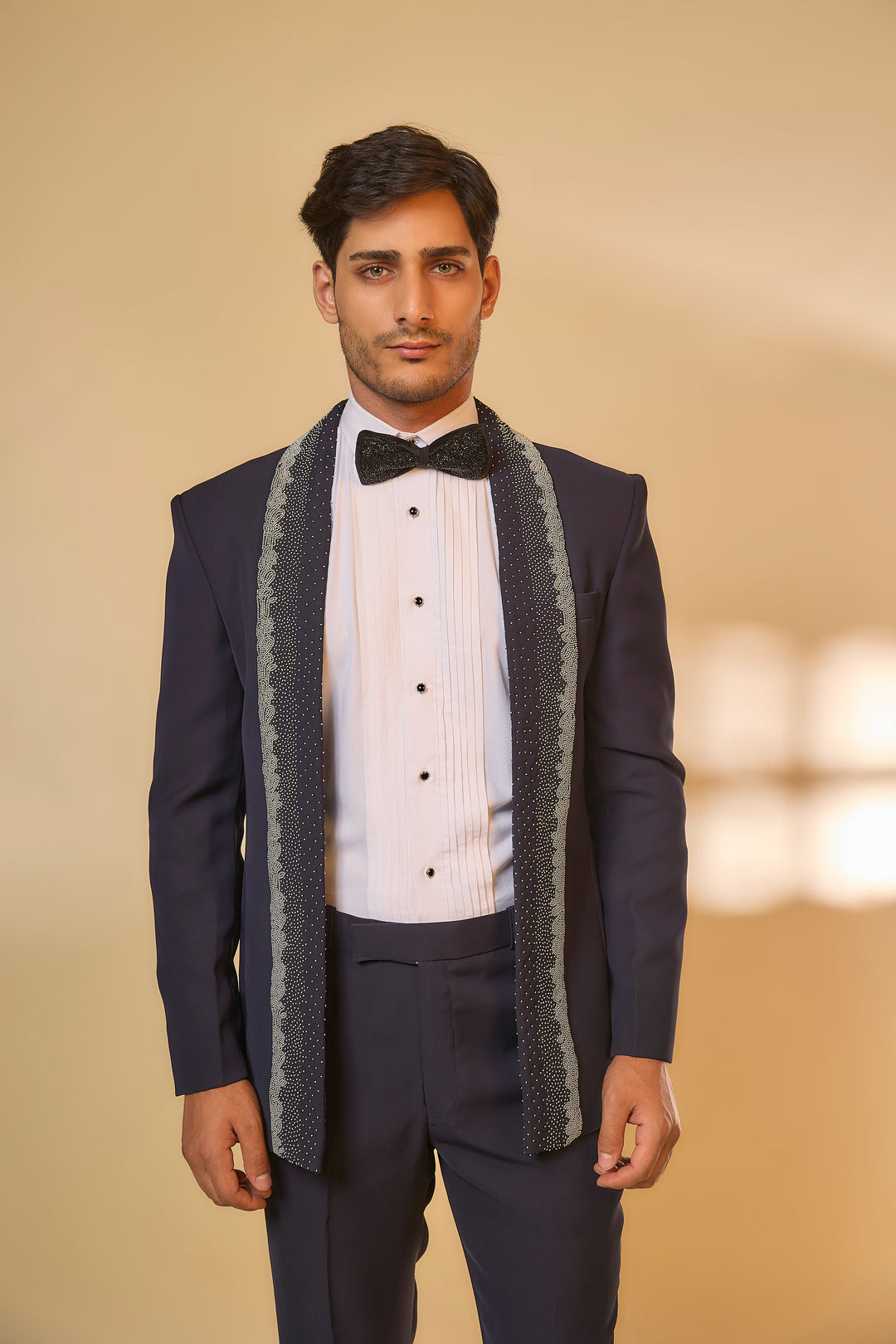 Abees Blue viscose beadwork tuxedo set - back view