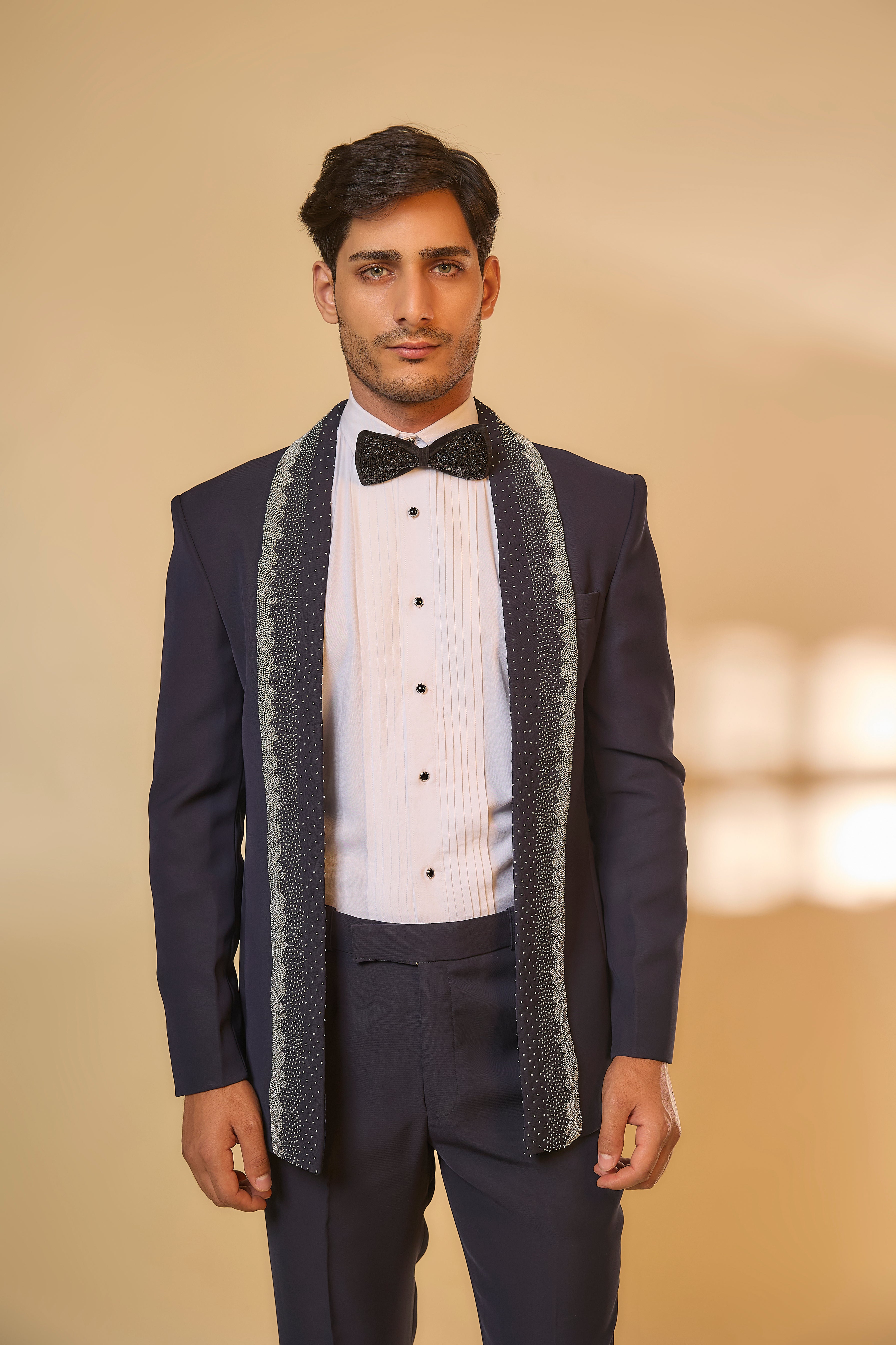 Blue Japanese Rayon Beads Handwork Tuxedo Set