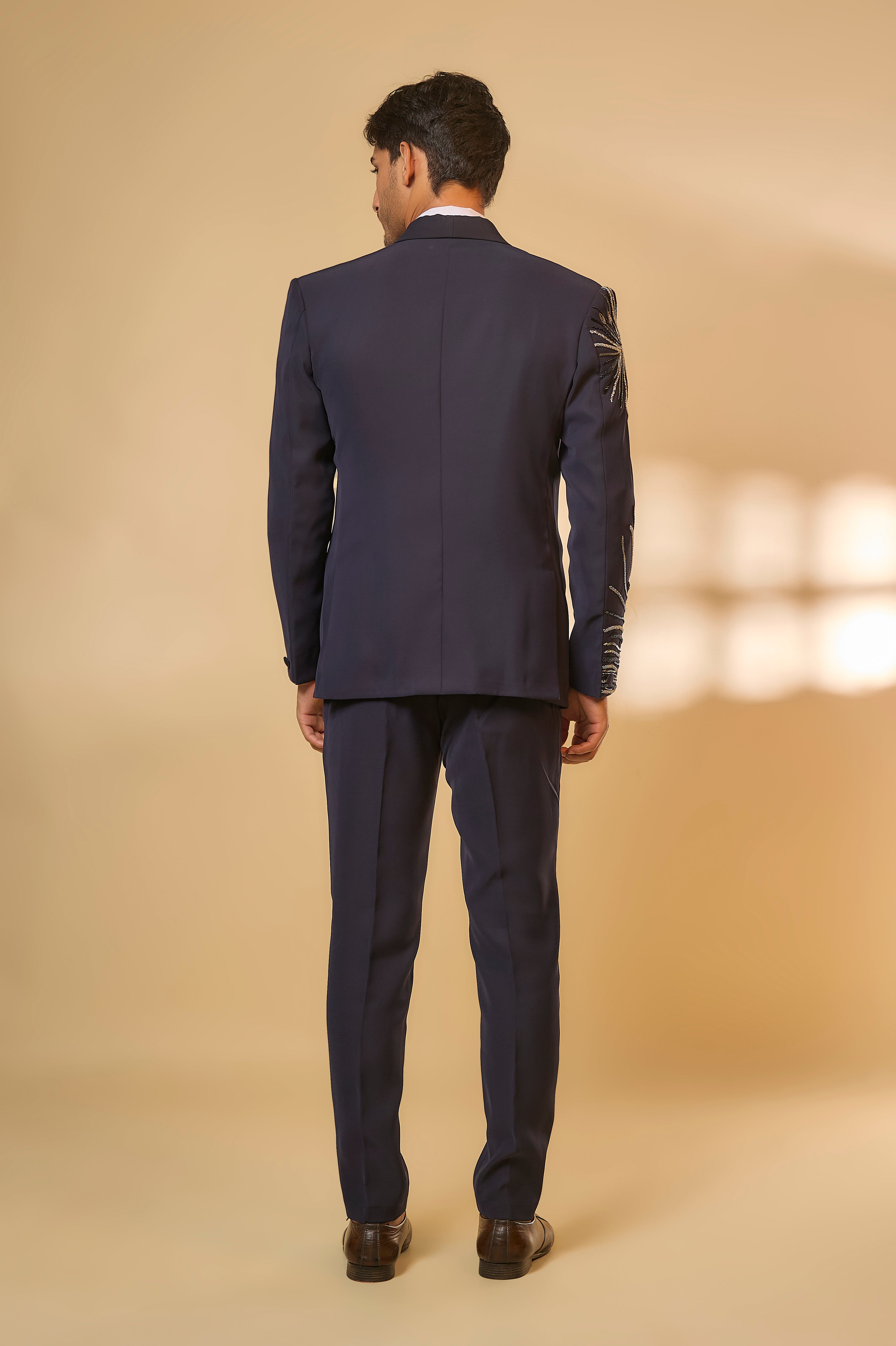 Blue Japanese Rayon Cutdana Handwork Tuxedo Set