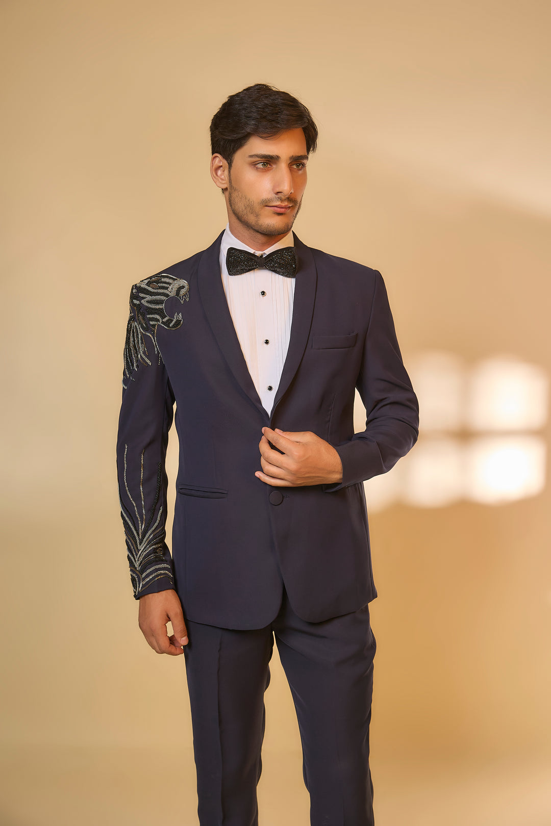Abees Blue viscose beadwork tuxedo set - back view