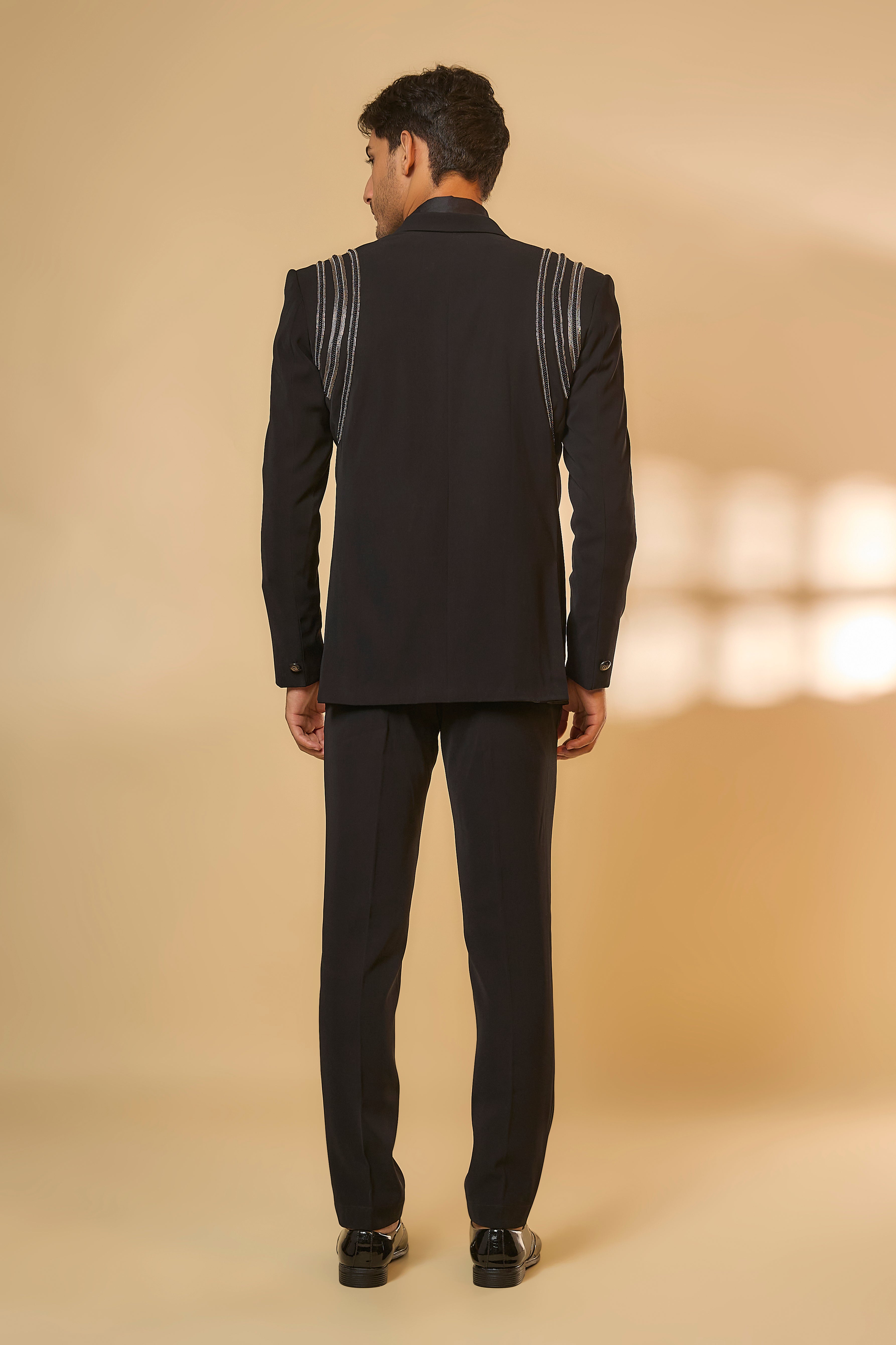 Black Japanese Rayon Cutdana Handwork Tuxedo Set
