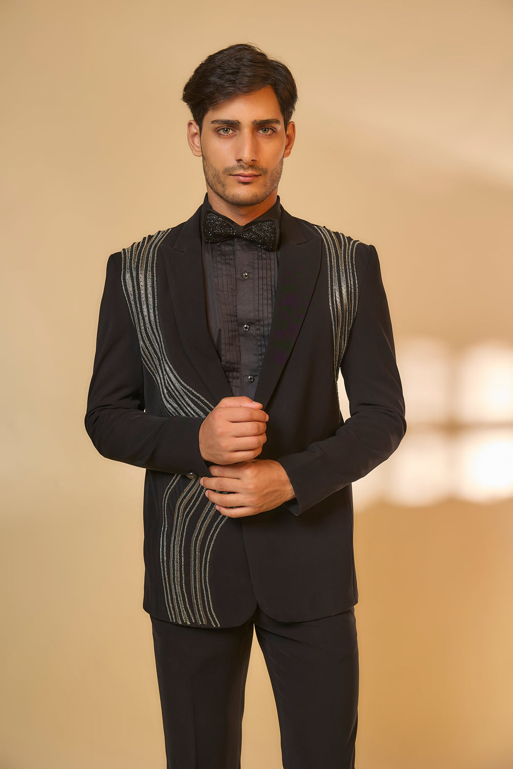 Abees Black viscose beadwork tuxedo set - side view