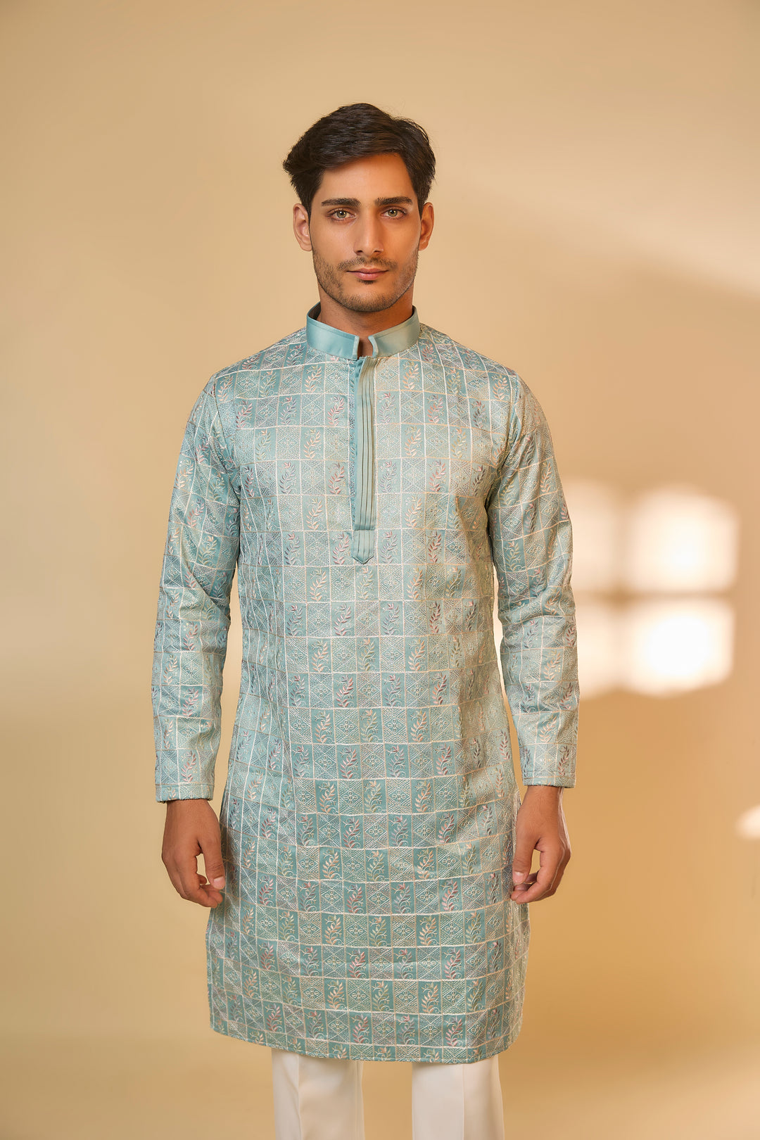 Abees Green malai cotton embroidered kurta set - back view