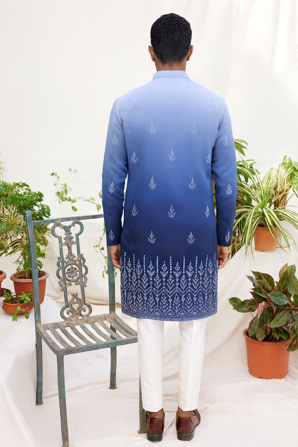 Blue Ombre Embroidered Kurta for Men – Festive & Wedding Wear