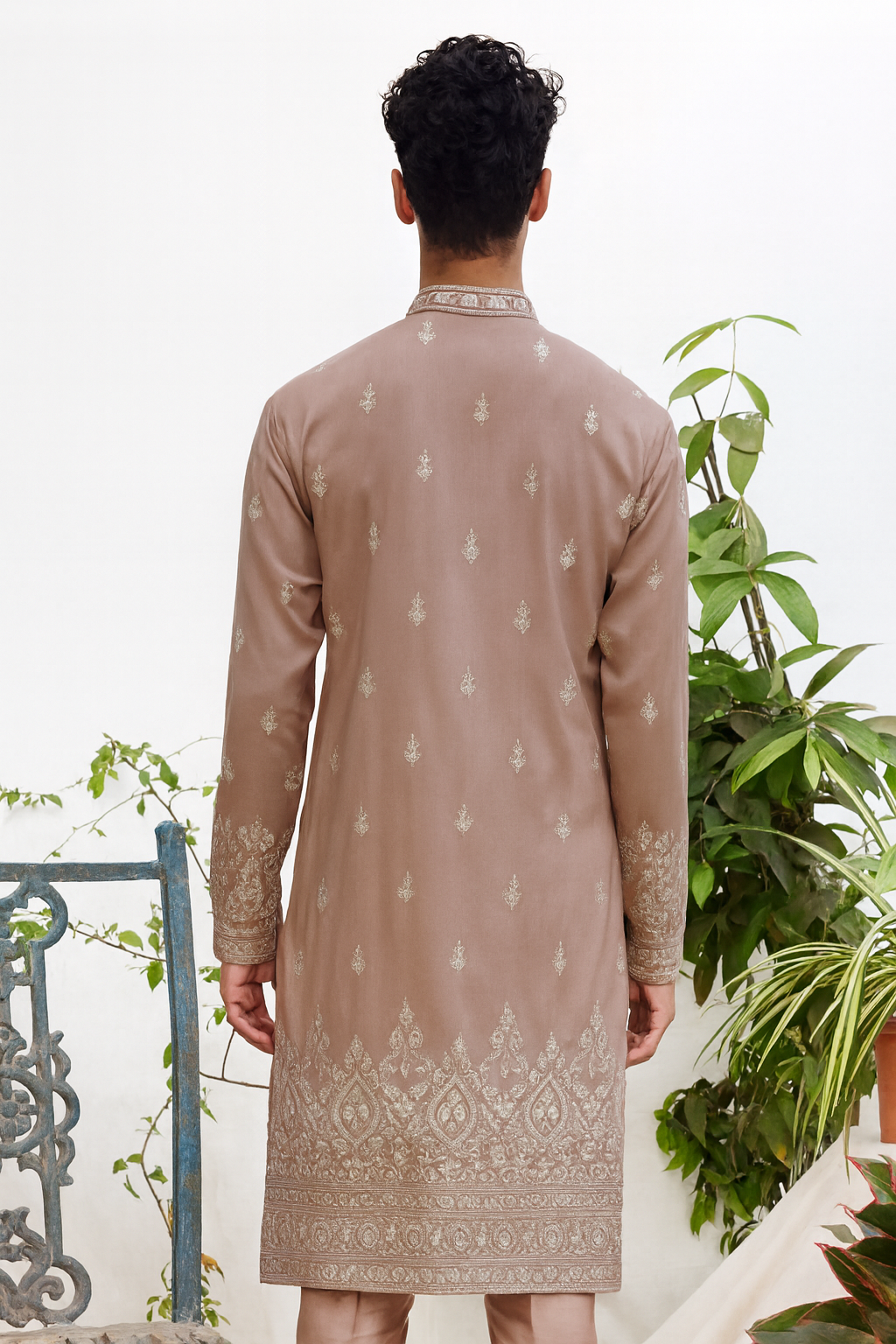 Beige Brown Embroidered Kurta for Men – Luxury Wedding & Festive Wear