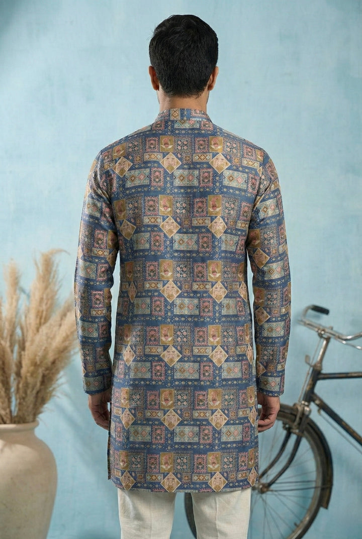 Abees Blue printed kurta for men - side view
