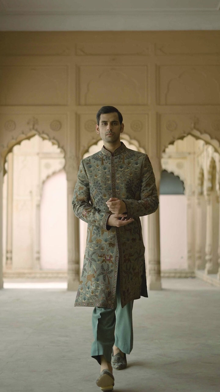 Sage Regal Heritage Embroidered Sherwani