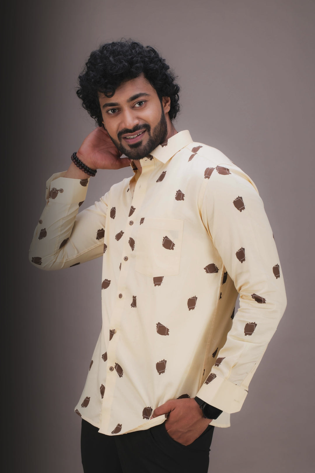 YELLOW COTTON PRINTED SHIRT