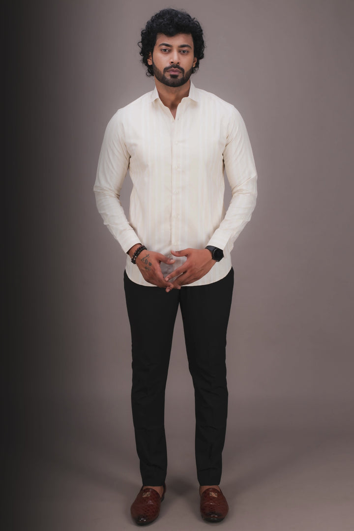 CREAM STRIPED TWILL SHIRT