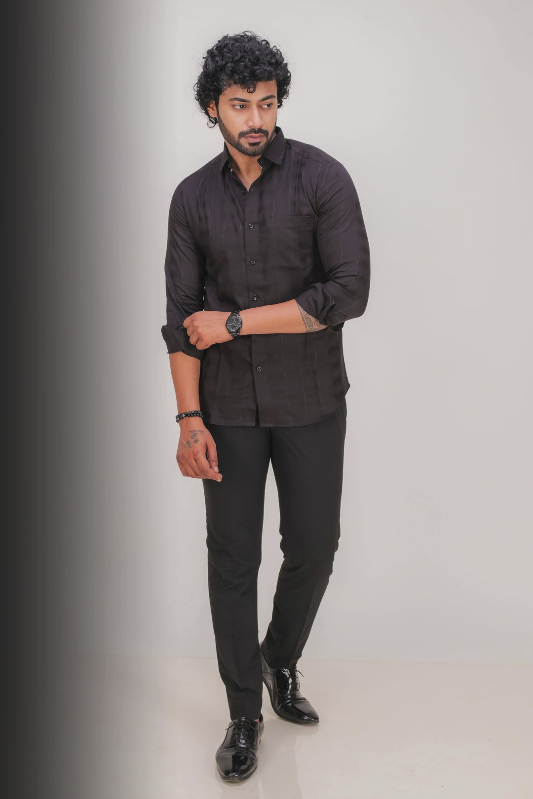 BLACK ZARI STRIPES COTTON SHIRT