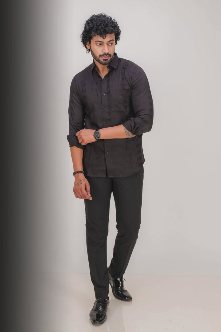 BLACK ZARI STRIPES COTTON SHIRT