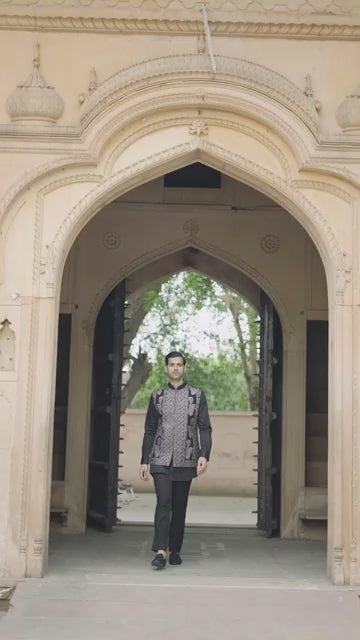 Midnight Noir Embroidered Waistcoat Kurta Set